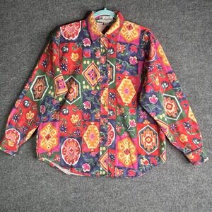 The Eagles Eye Sport‎ Button Up Shirt Womens Size Large Geometric Floral